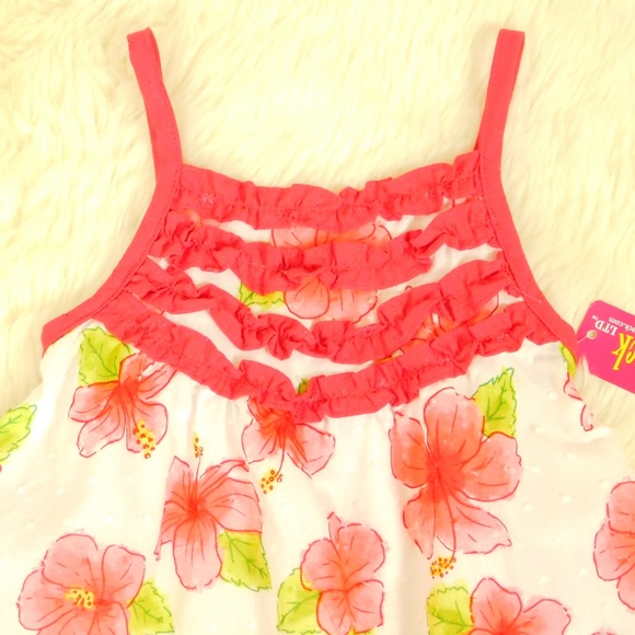 Penelope Mack Girls Coral Floral Ruffle Clip Dot Sundress Dress Size 5 NWT - Picture 3 of 7